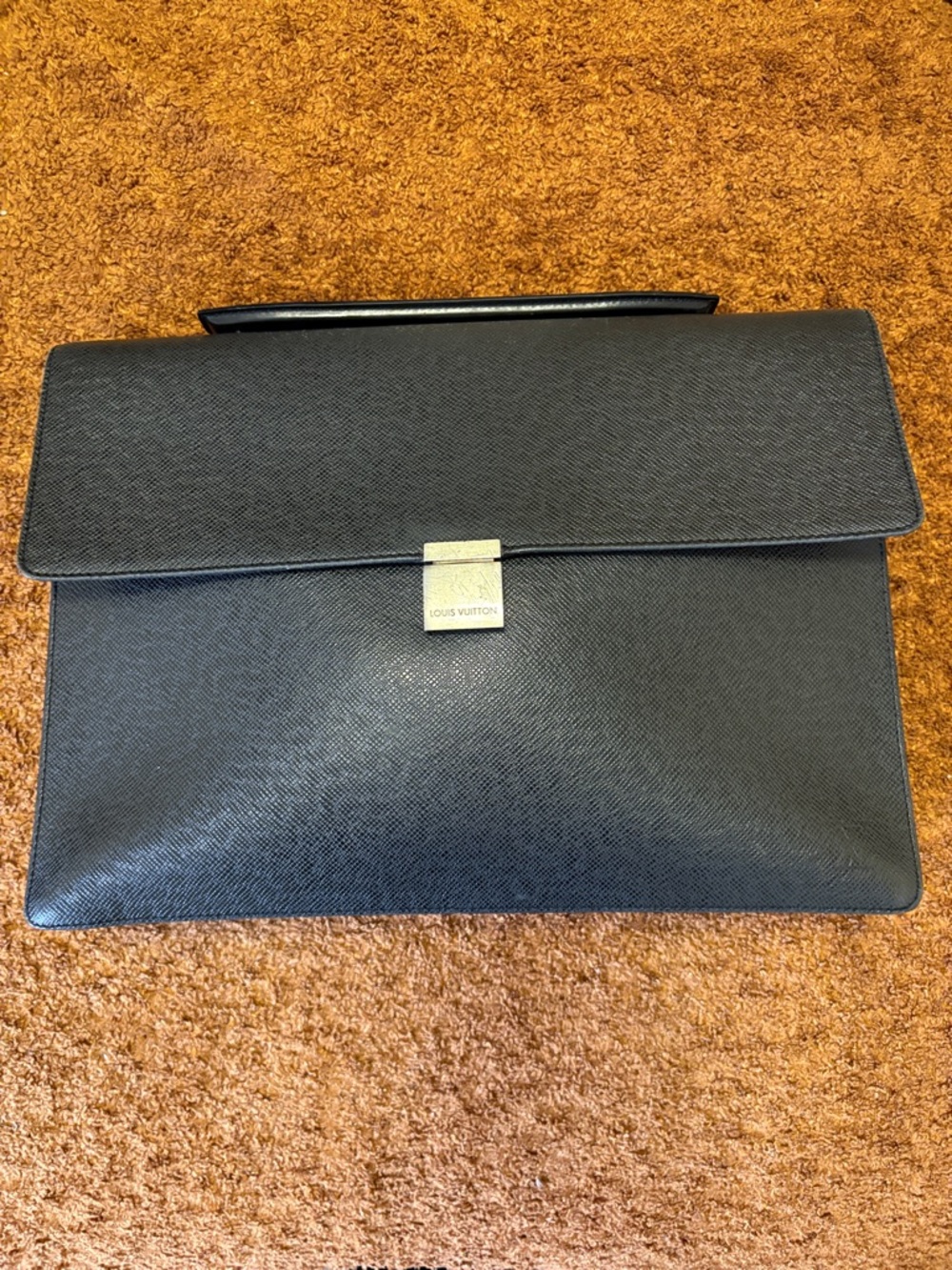 Louis Vuitton Black Leather Briefcase with Gold Hardware